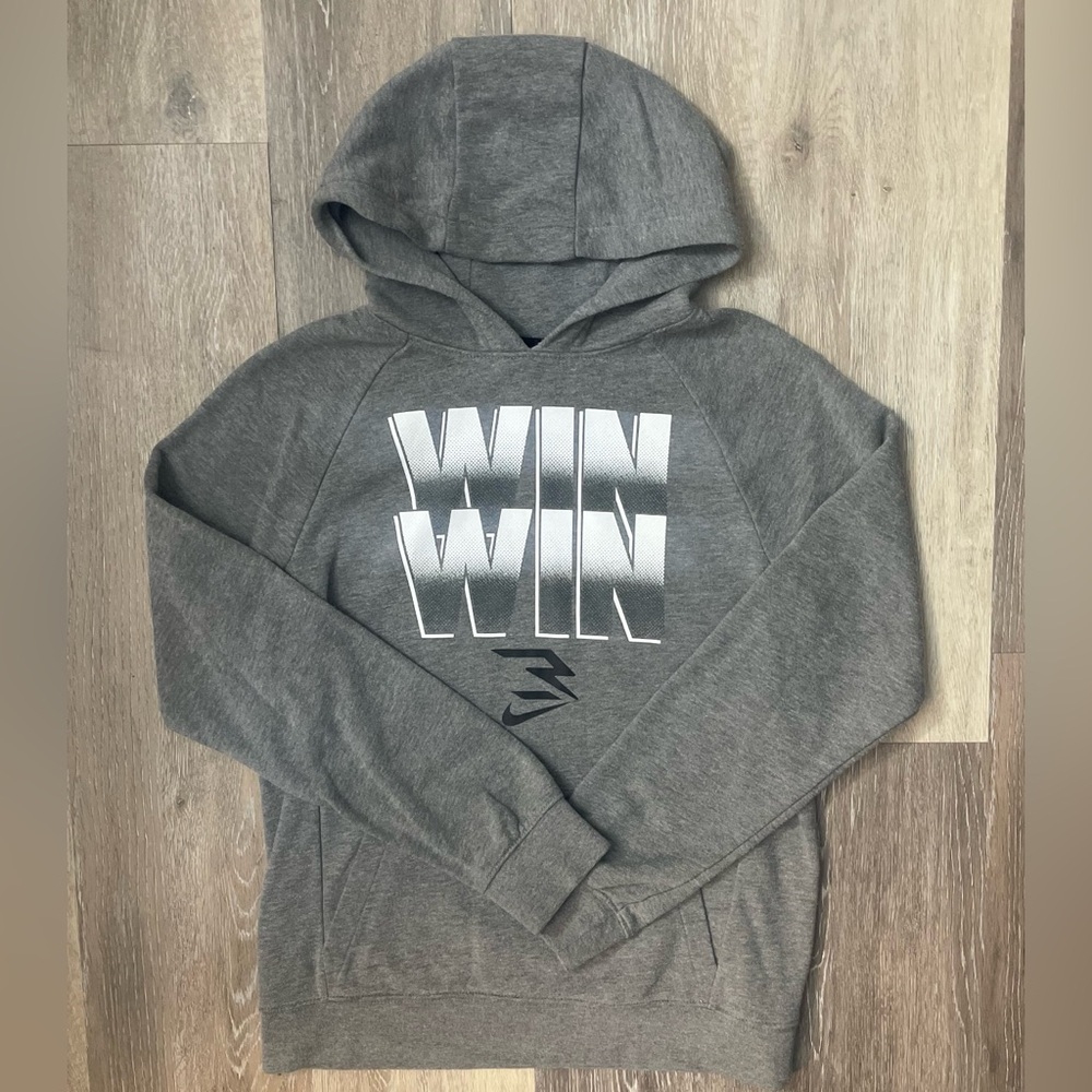 Nike Gray Hoodie Youth Large (12-13Y) Graphic Logo Pullover Sweatshirt